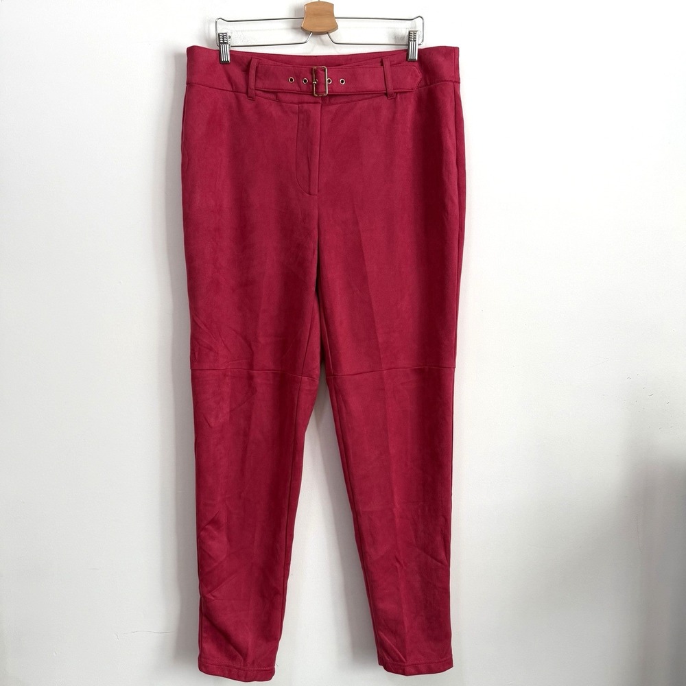 Ashley Stewart Pants 18/20 Plus Scuba Suede Hot Pink Cerise Belted Party NEW
